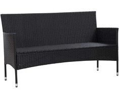 Trivietė sodo sofa su pagalvėlėmis, juodos spalvos, poliratanas