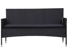 Trivietė sodo sofa su pagalvėlėmis, juodos spalvos, poliratanas