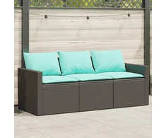 Trivietė sodo sofa su pagalvėlėmis, juodos spalvos, poliratanas