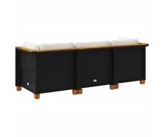 Trivietė sodo sofa su pagalvėlėmis, juodos spalvos, poliratanas