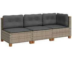 Trivietė sodo sofa su pagalvėlėmis, pilkos spalvos, poliratanas