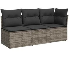 Trivietė sodo sofa su pagalvėlėmis, pilkos spalvos, poliratanas