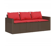 Trivietė sodo sofa su pagalvėlėmis, ruda, poliratanas