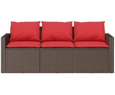 Trivietė sodo sofa su pagalvėlėmis, ruda, poliratanas