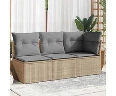 Trivietė sodo sofa su pagalvėlėmis, smėlio spalvos, poliratanas