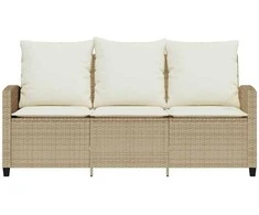 Trivietė sodo sofa su staliuku ir pagalvėlėmis, smėlio spalvos