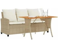 Trivietė sodo sofa su staliuku ir pagalvėlėmis, smėlio spalvos