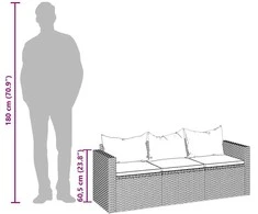 Trivietė sodo sofa su stogeliu ir pakoja, juoda, poliratanas