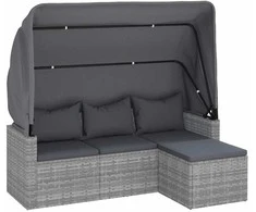 Trivietė sodo sofa su stogeliu ir pakoja, pilka, poliratanas