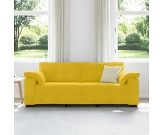 Trivietė sofa, geltona, 220x77x82 cm, aksomas