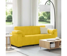 Trivietė sofa, geltona, 220x77x82 cm, aksomas