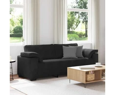 Trivietė sofa, juoda, 220x77x82 cm, aksomas