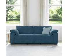 Trivietė sofa, mėlyna, 220x77x82 cm, aksomas