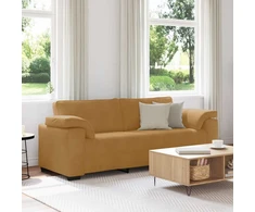 Trivietė sofa, ruda, 220x77x82 cm, aksominė