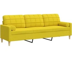 Trivietė sofa su pagalvėlėmis, šviesiai geltona, 210cm, audinys