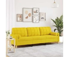 Trivietė sofa su pagalvėlėmis, šviesiai geltona, 210cm, audinys