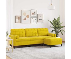 Trivietė sofa su pakoja, geltona, 210cm, aksomas