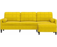 Trivietė sofa su pakoja, geltona, 210cm, aksomas