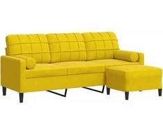 Trivietė sofa su pakoja, geltonos spalvos, 180cm, aksomas