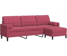 Trivietė sofa su pakoja, raudonojo vyno spalvos, 210cm, aksomas