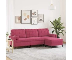 Trivietė sofa su pakoja, raudonojo vyno spalvos, 210cm, aksomas