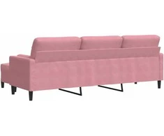 Trivietė sofa su pakoja, rožinės spalvos, 210cm, aksomas