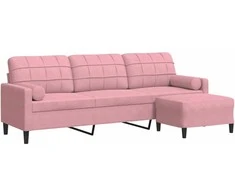 Trivietė sofa su pakoja, rožinės spalvos, 210cm, aksomas