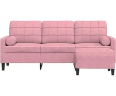 Trivietė sofa su pakoja, rožinės spalvos, 180cm, aksomas
