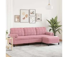 Trivietė sofa su pakoja, rožinės spalvos, 210cm, aksomas