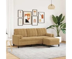 Trivietė sofa su pakoja, rudos spalvos, 180cm, aksomas
