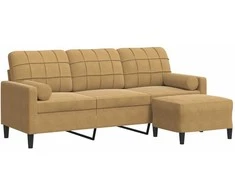 Trivietė sofa su pakoja, rudos spalvos, 180cm, aksomas