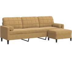 Trivietė sofa su pakoja, rudos spalvos, 210cm, aksomas