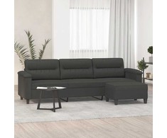 Trivietė sofa su pakoja, tamsiai pilka, 210cm, audinys