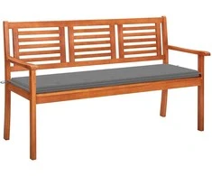 Trivietis sodo suoliukas su pagalve, 150cm, eukalipto masyvas