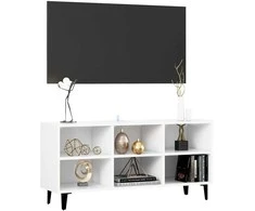 TV staliukas TV spintelė su metalinėmis kojelėmis, balta, 103,5x30x50cm