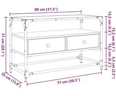 TV staliukas TV spintelė su stikliniu stalviršiu, pilka, 80x35x51cm, mediena