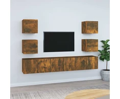 TV staliukas TV spintelių komplektas, 7 dalių, dūminio ąžuolo, mediena