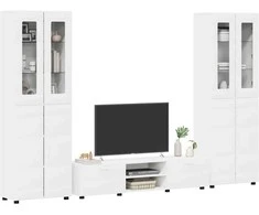 TV spintelių komplektas FLORIN 3 pcs Balta Apdirbta mediena