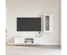 TV spintelių komplektas FLORIN 3 pcs Balta Apdirbta mediena
