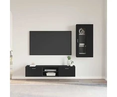 TV spintelių komplektas FLORIN 3 pcs Juoda Apdirbta mediena