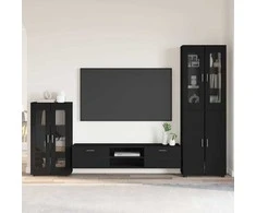 TV spintelių komplektas FLORIN 3 pcs Juoda Apdirbta mediena