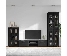 TV spintelių komplektas FLORIN 3 pcs Juoda Apdirbta mediena