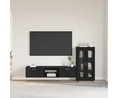 TV spintelių komplektas FLORIN 3 pcs Juoda Apdirbta mediena