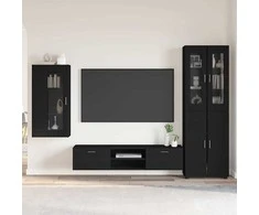 TV spintelių komplektas FLORIN 3 pcs Juoda Apdirbta mediena