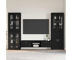 TV spintelių komplektas FLORIN 3 pcs Juoda Apdirbta mediena