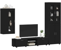 TV spintelių komplektas FLORIN 3 pcs Juoda Apdirbta mediena