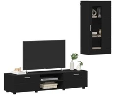TV spintelių komplektas FLORIN 3 pcs Juoda Apdirbta mediena
