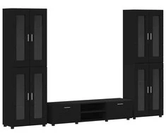 TV spintelių komplektas FLORIN 3 pcs Juoda Apdirbta mediena