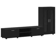 TV spintelių komplektas FLORIN 3 pcs Juoda Apdirbta mediena