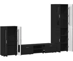 TV spintelių komplektas FLORIN 3 pcs Juoda Apdirbta mediena